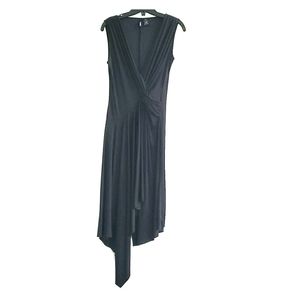 Black, A-line, V neck dress